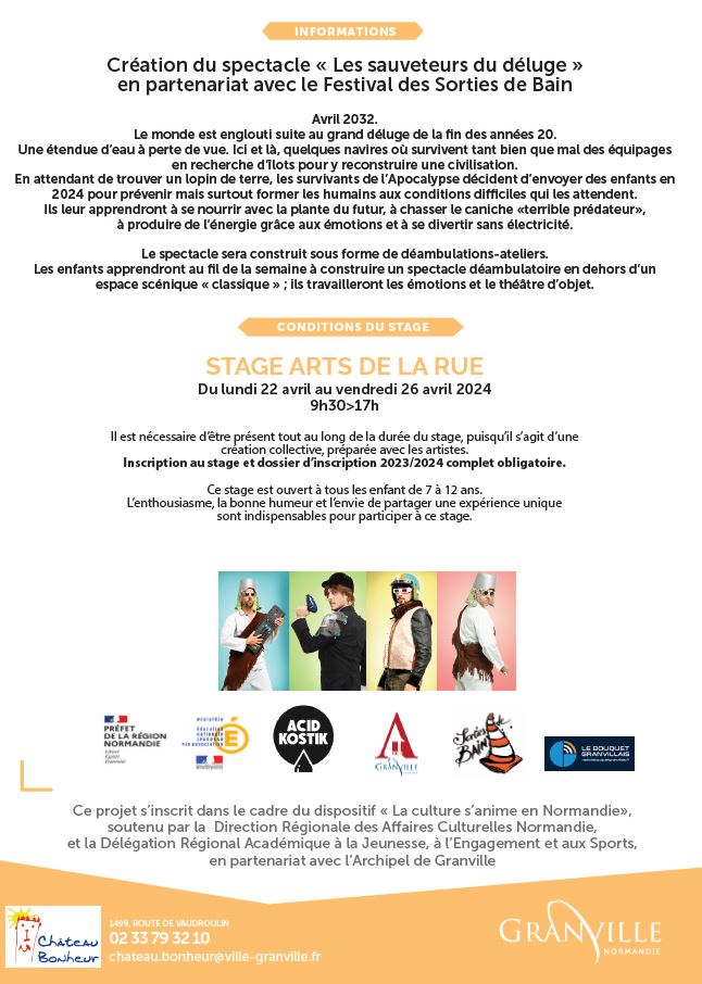Stage arts de rue 2024 Chateau Bonheur programme